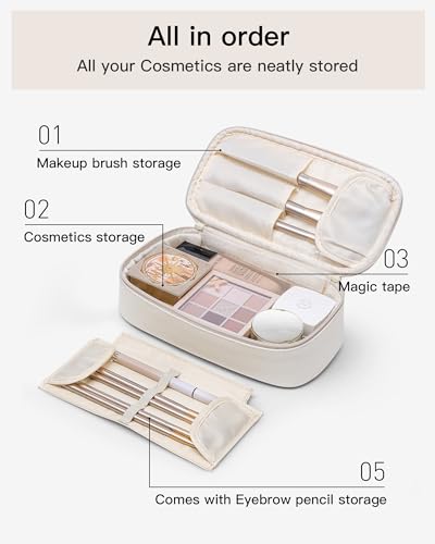 Vlando Travel Makeup Bag,Small Makeup Pouch Cosmetic Bag for Women Makeup Organizer Bag Gifts for Women Girlfriend Teacher Mom Brithday Gifts-White - color: 01-White