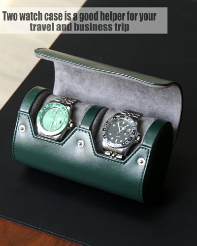 Watch Roll Travel Case for Men and Women with Suede Lining Portable 2 Slot Watch Display Storage and Organizer to Holder Large Watch(2 slot green) - color: 2 slot green