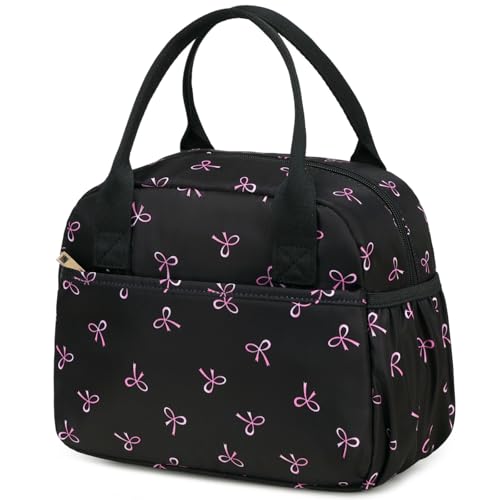 CAMTOP Lunch Box for Women Men Insulated Lunch Bag Lunch Tote Bag Leakproof Thermal Cooler Large Capacity for Travel Work School Picnic (Black Pink Bow) - color: Black Pink Bow, size: Medium