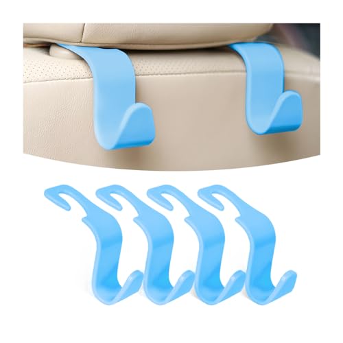 Osilly Car Seat Headrest Hook, 4 Pack Auto Seat Hanger Storage Organizer for Purse Handbag Coats Grocery Bags, Car Interior Accessories, Universal Vehicle Backseat Plastic Hanging Hook（Sky Blue） - color: Sky Blue