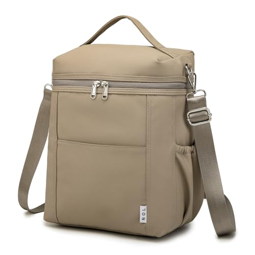 NOL Natural Organic Lifestyle Insulated Lunch Bags for Women Cooler Bag Lightweight Nylon Waterproof Lunch Box For Work (Khaki, Large) - color: Khaki, size: Large (12 Liters)