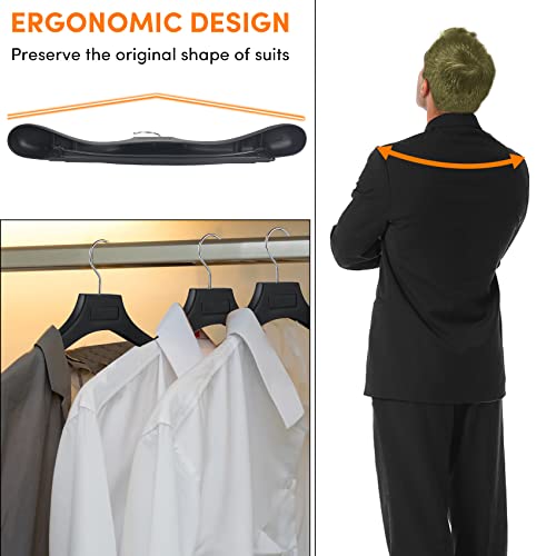 DEDU Suit Hangers for Men 50 Pack, Black Coat Hangers Extra Wide Non Slip Width 17.7", Thick Plastic with Pants Bar & Metal Hook - color: Black, size: 50 Pack