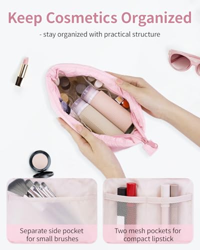 Narwey Travel Makeup Bag for Women Girl, Puffer Makeup Up Organizer Bag Cosmetic Bag, Puffy Cute Makeup Pouch Purse, Travel Toiletry Bag (Pink) - color: Pink
