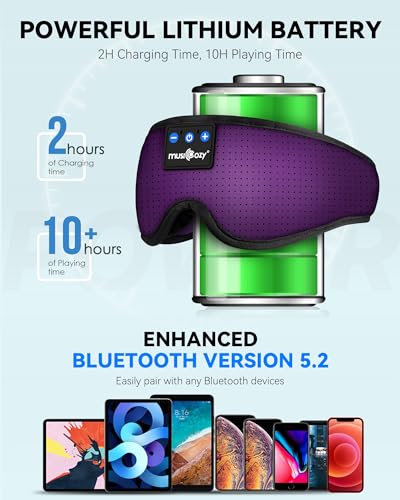 MUSICOZY 3D Sleep Headphones Mask Sleeping Headphones for Side Sleepers Eye Mask, Wireless Bluetooth Headband Headphones Cool Gadgets Unique Gifts(Purple) - color: Light Purple