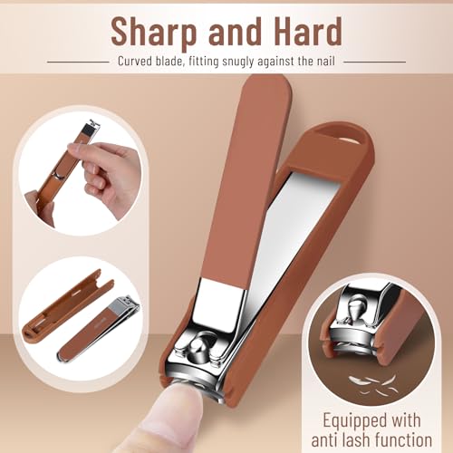 Nail Clippers Set for Men and Women 7 Pieces Stainless Steel Grooming Kits, Fingernail and Toenail Clipper Cutters with Luxurious Travel Case Nail Care Tools Manicure Pedicure Kit, Brown - color: Brown