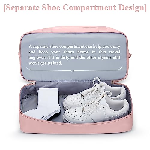 Travel Duffel Bag with Shoes Compartment, Overnight Weekender Bags for Women,Carry on Personal Item Bag - color: A-Pink, size: Large