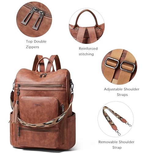 Shrrie Vegan Leather Laptop Backpack for Women 15.6 inch Work Backpack Fashion Travel Backpack Purse for Business College - color: 1 Nubuck Brown