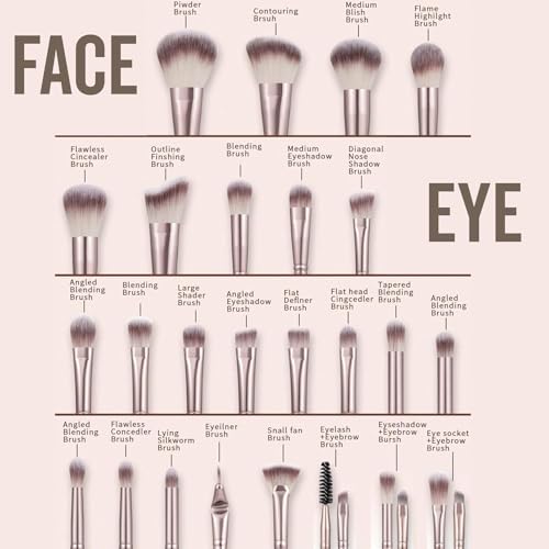 HGHDBT 44Pcs Brown Makeup Brushes Set Professional Makeup Kit Multi-functional Makeup Tool Set with Facial Makeup Accessories, Foundation Makeup Brush Kit Eye and Face Make up Brushes & Tools - color: Brown 30K