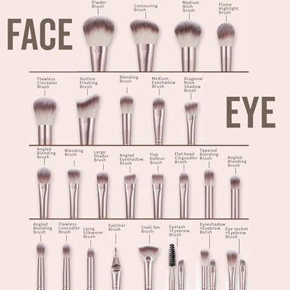 HGHDBT 44Pcs Brown Makeup Brushes Set Professional Makeup Kit Multi-functional Makeup Tool Set with Facial Makeup Accessories, Foundation Makeup Brush Kit Eye and Face Make up Brushes & Tools - color: Brown 30K