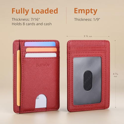 Buffway Slim Minimalist Front Pocket RFID Blocking Leather Wallets for Men and Women - Cross Red - color: Cross Red