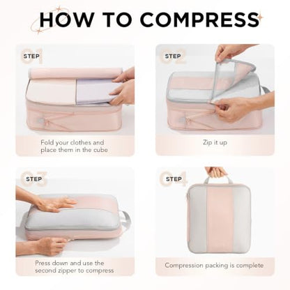 OlarHike 6 Set Compression Packing Cubes for Travel Essentials,Compressible Expandable Space Saver Bags for Organizing Clothes,Luggage Suitcase Garment Bags with Over 1000 pcs Mesh Holes(Beige) - color: Beige
