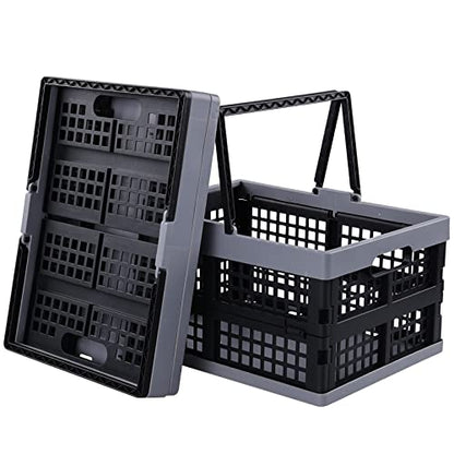 2 Packs Plastic Folding Storage Crate with Handle, 16 L | Collapsible, Shopping Basket