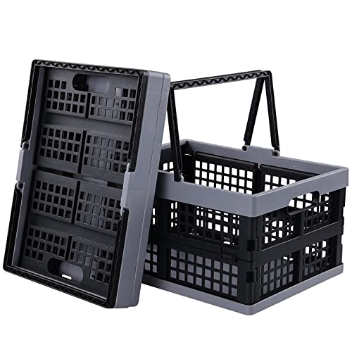 2 Packs Plastic Folding Storage Crate with Handle, 16 L | Collapsible, Shopping Basket