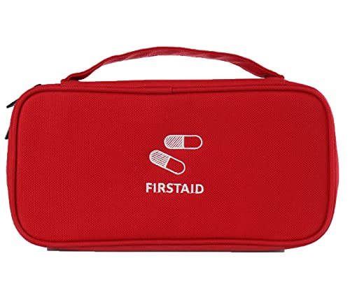 First Aid Kit Portable Empty First Aid Pouch Mini Medications Bag Oxford Cloth Medcial Survival Kit Pocket Handy Travel Pills Drugs Package Container Organizer for Home Car Outdoor - color: Red