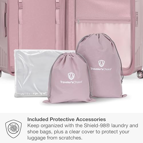 Traveler's Choice Ultimax II Polycarbonate Hardside Luggage with Spinner Wheels, Pink, 25-Inch Medium Luggage - color: Pink, size: 25-Inch Medium Luggage