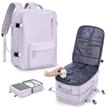 WONHOX Vacuum Seal Backpack for Travel with Air Pump Compression Vacpack Personal Item Carry on Flight Approved Daypack Laptop Space Saver Bags Storage with Vacuum System Travel Bag Women Men Purple - color: A18-purple