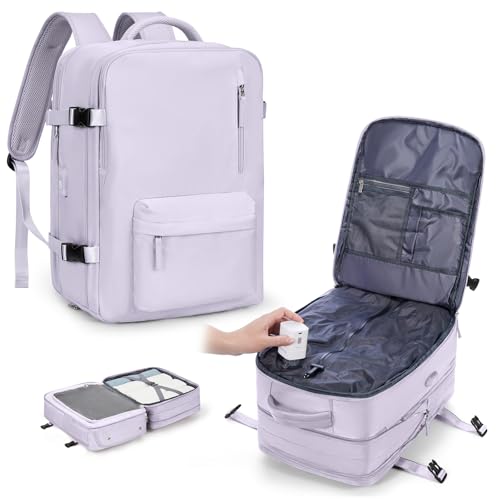 WONHOX Vacuum Seal Backpack for Travel with Air Pump Compression Vacpack Personal Item Carry on Flight Approved Daypack Laptop Space Saver Bags Storage with Vacuum System Travel Bag Women Men Purple - color: A18-purple