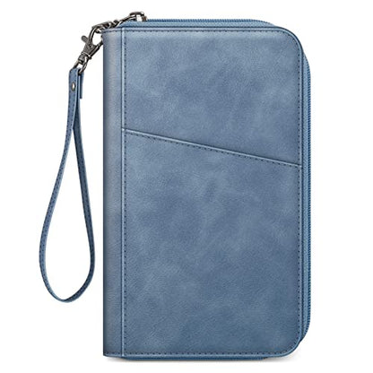 Fintie Family Passport Holder Wallet, RFID Blocking Travel Document Organizer Clutch Bag Credit Cards Case Cover for Women Men - color: Haze Blue