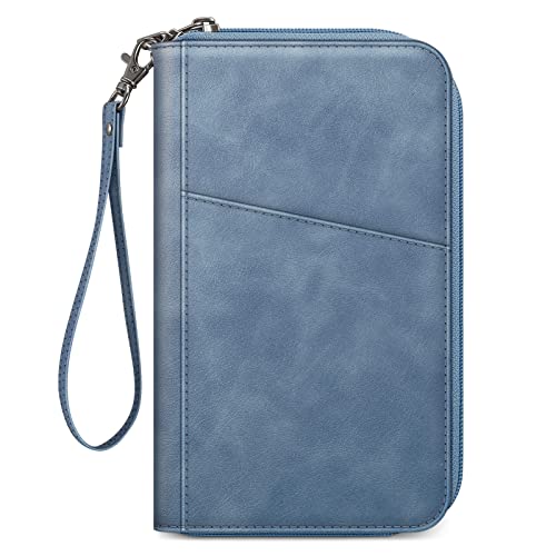 Fintie Family Passport Holder Wallet, RFID Blocking Travel Document Organizer Clutch Bag Credit Cards Case Cover for Women Men - color: Haze Blue