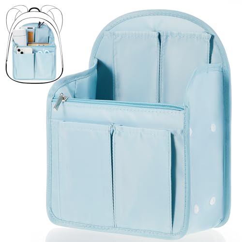 Dansydaisy Mini Backpack Organizer Insert Waterproof Purse Insert Nylon Bag Organizer with Many Pockets for Men and Women, Fits Small Backpacks - color: Light Blue, size: 11 x 7.8 x 4.7 Inch