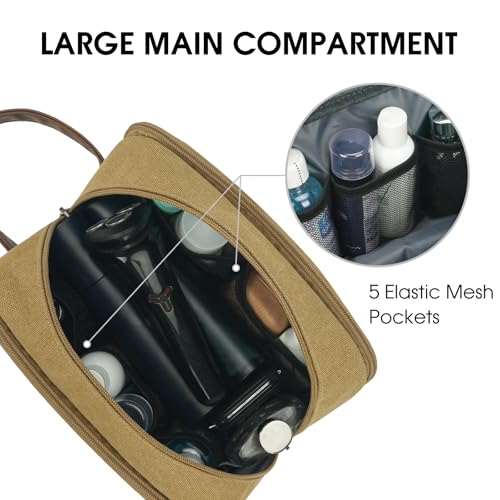 WANDF Travel Toiletry Bag for Men Large Toiletries Shaving Bag Water Resistant Hanging Dopp Kit Travel Accessories Bag for Women Men (Khaki) - color: Khaki