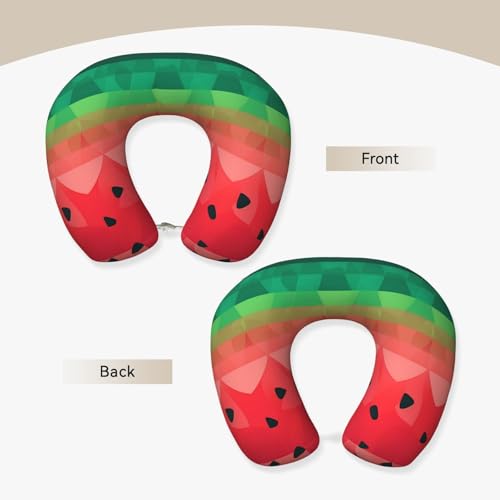 Gradient Watermelon Memory Foam Travel Pillow Soft Comfortable Neck Pillow U-Shaped Head Support Pillow Travel Accessories for Sleeping Rest Airplane Car and Office