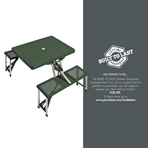 Picnic TIME Portable Folding Picnic Table with Seats for 4, Collapsible Aluminum Table with Benches & Umbrella Hole, Lightweight Foldable Table for Camping, Travel, Backyard, Tailgating | with Umbrella Hole - color: Hunter Green