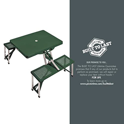 Picnic TIME Portable Folding Picnic Table with Seats for 4, Collapsible Aluminum Table with Benches & Umbrella Hole, Lightweight Foldable Table for Camping, Travel, Backyard, Tailgating | with Umbrella Hole - color: Hunter Green