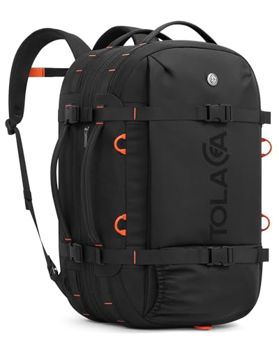 Tolaccea Travel Backpack for Men Women, 40L-50L Carry On Backpack with Wet Dry Compartment, TSA Approved Laptop Daypack Fits 15.6", Convertible Expandable Large Rucksack Duffel Bag for Work Travel - color: Black