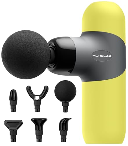 Morelax Mini Massage Gun Portable Deep Tissue Muscle Percussion Massager, Electric Handheld Sport Massager with 6 Massage Heads 4 Speed, Best Gift (Yellow) - color: Yellow