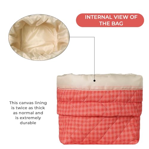 Gosect Makeup Bag, Quilted Cosmetic Bag Set, Drawstring Makeup Bag with Canvas Lining, Large Floral Toiletry Bag for Women Girls, Cute Cotton Flower Travel Organizer Bag(Red Flower - color: Red Flower