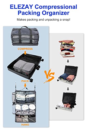 ELEZAY Hanging Packing Cubes Portable Closet 3-Shelf Travel Collapsible Compression Garment Organizer for Carry-on Luggage Suitcase Space Saver Bag XX-Large_No Side Pockets, Gray - color: Grey, size: XX-Large_16*12*24 IN
