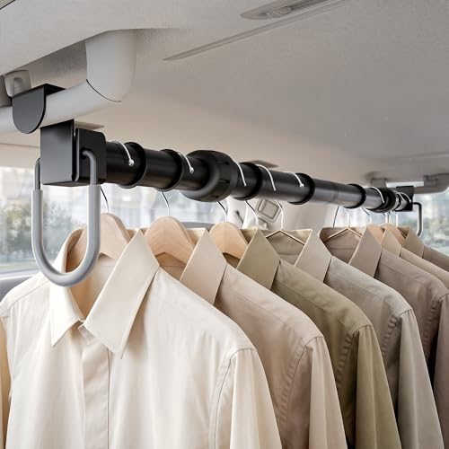 Adjustable Car Clothes Hanger Bar 35-60 Inches – Heavy Duty Travel Garment Organizer, Anti-Wrinkle, Non-Slip Rubber Bands, Fits Cars, SUVs, Vans and Trucks