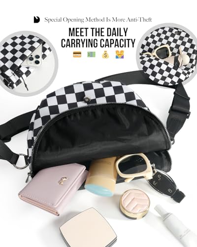 Crescent Bag for Women and Men, Fashion Medium Nylon Folding Crescent Moon Bag Single Shoulder Bag with Adjustable Strap - color: Crossbody bag- Black White Checkered