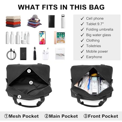 Kono Travel Duffel 20L Under Seat Carry-On Sports Tote Gym Weekender Overnight Bag - 15.75"x9.84"x7.87" Black - color: Black, size: M(15.75in x 9.84in x 7.87in)-20L