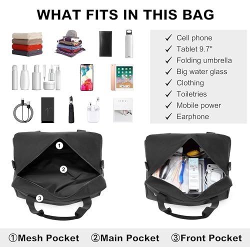 Kono Travel Duffel 20L Under Seat Carry-On Sports Tote Gym Weekender Overnight Bag - 15.75"x9.84"x7.87" Black - color: Black, size: M(15.75in x 9.84in x 7.87in)-20L