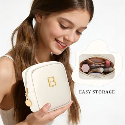 Personalized Birthday Gifts for Women - Initial Makeup Bag Set Travel Toiletry Bag Cosmetic Bags Soft Waterproof PU Leather Makeup Pouch Travel Essentials (B, 1pc Beige) - size: 1pc Beige, style: B
