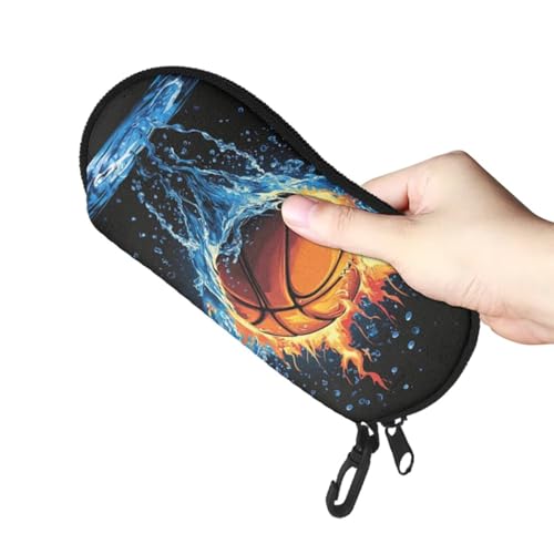 AFPANQZ Glasses Case with Carabiner Hanging Portable Neoprene Zipper Sunglasses Case Soft Lightweight - color: Basketball Water Flame