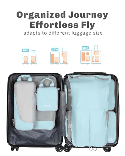 Hynes Eagle 6 Set/ 4 Set/ 2 Set Compression Packing Cubes Travel Essentials Lightweight Nylon Luggage Suitcase Organizer Bag Light Blue 6PCS - color: Light Blue-6 PCS