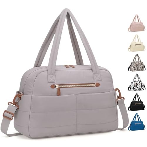 Pritent Travel Duffle Bag,Puffer Carry On Duffel Bag with Laptop Compartment Waterproof Overnight Weekender Bags for Women Large Hospital Tote Bags for Labor and Delivery(Large,Khaki Gray) - color: Khaki Gray, size: Large