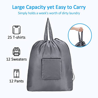 GOGOODA Travel Laundry Bags with Drawstring Closure XL Large Foldable Dirty Clothes bags with Handle Heavy Duty and Washable for College Dorm Travelling Camping, 2 Pack, Dark Blue & Grey - color: Dark Blue & Grey
