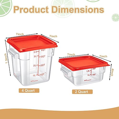 Barydat 4 Pcs Square Food Storage Containers with Lids Measurement Scales, 2qt & 4qt Clear Plastic Stackable Containers for Dough Proofing Baking Kitchen Restaurant and Pantry Organization(Red) - color: Red