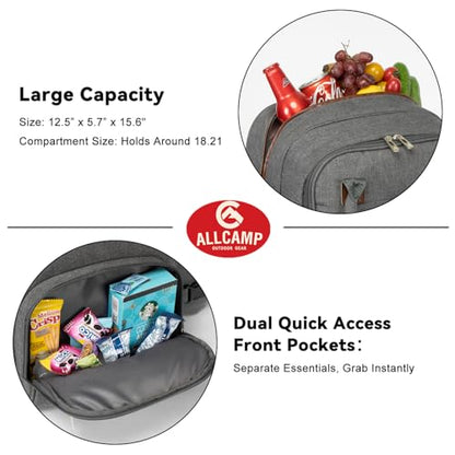 ALLCAMP Picnic Backpack - Insulated Cooler Bag with Compartment, Detachable Wine Glass Holder, Throw Blanket & Cutlery Set, 2 Person Picnic Set for Family Outings, Couple Gifts (Gray) - color: Gray, size: 2 person