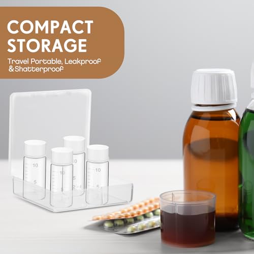 Baderke 4 Pcs Liquid Medicine Travel Container Scale Glass Liquid Containers Small Single Dose Medicine Bottles Dispenser and Leak-proof Plug Travel Essentials Accessories(Clear,10ml) - color: Clear, size: 10ml