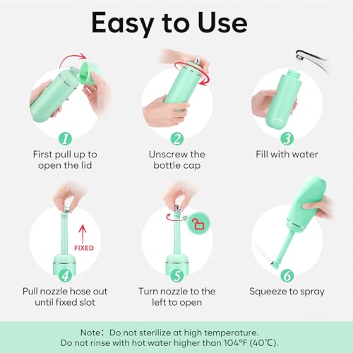 Easy@Home Portable Bidet for Travel: Peri Bottle for Postpartum Care - Handheld Sprayer for Women & Men | 380ml(12.8oz) Large Personal Hygiene Cleaning Bottle | BPA-Free | EPB-01 Green - color: Green
