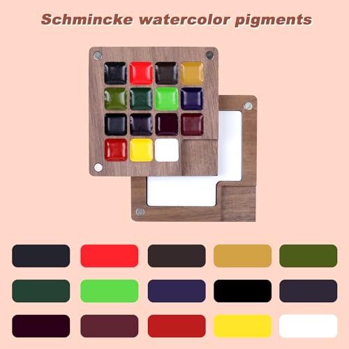Mini Watercolor Paint Set, Portable Travel Art Kit with Wooden Palette, 15 Colors Pigments, Watercolor Pad, Water Brush Pens and Accessories for Artists - color: 15 Colors