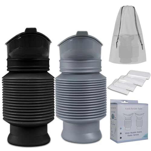 Pee Bottles for Men, Adjustable Emergency Urinal 750ml, Car Pee Bottle for Men and Women, Portable Toilet for Car, Shrinkable Personal Mobile Toilet,Urine Bottle, Travelling, Traffic Jams & Hiking - color: black and gray