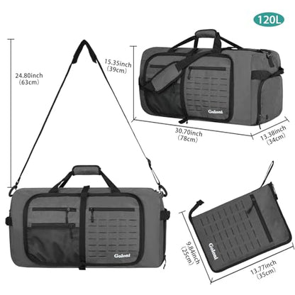 Foldable Travel Duffle Bag for Men Women, Waterproof with Shoe Compartment, 80L 120L Large Collapsible Luggage Bag, Lightweight Packable Duffel for Travel Sports Gym Airline Carry On Checked Bag - color: Grey