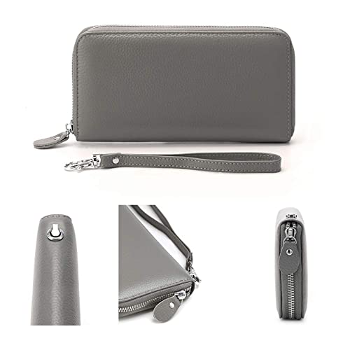 Moflycom Womens Wallet RFID Blocking Genuine Leather Zip Around Wallet Clutch Wristlet Travel Long Purse for Women - color: Grey