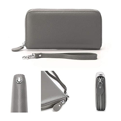 Moflycom Womens Wallet RFID Blocking Genuine Leather Zip Around Wallet Clutch Wristlet Travel Long Purse for Women - color: Grey
